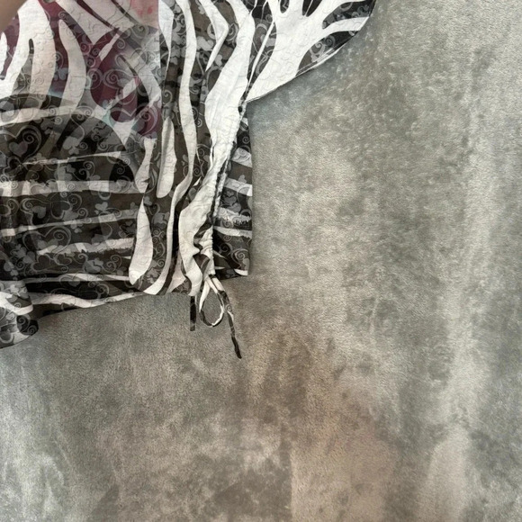 Style & Co 1X Shirt Top Black Floral Striped Short Sleeve Scoop Neck Ruched Knit - Picture 4 of 7